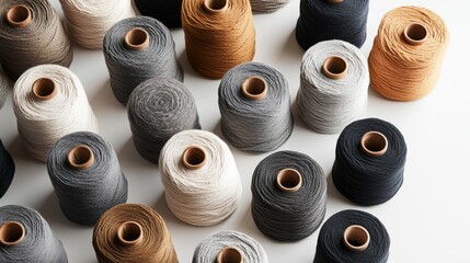 A bunch of different colored yarns are laid out in a row