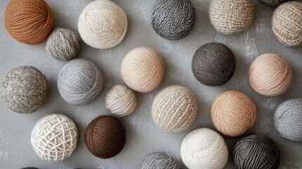 A collection of various colored balls made of yarn