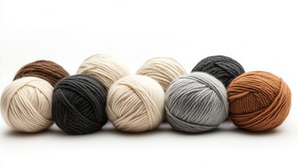 A row of yarn balls of different colors and textures