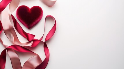 A heart is placed on a ribbon, which is surrounded by a pink ribbon