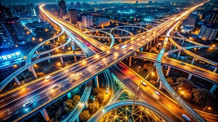 Fototapeta premium Night Traffic Gridlock - Cityscape Lights and Urban Congestion