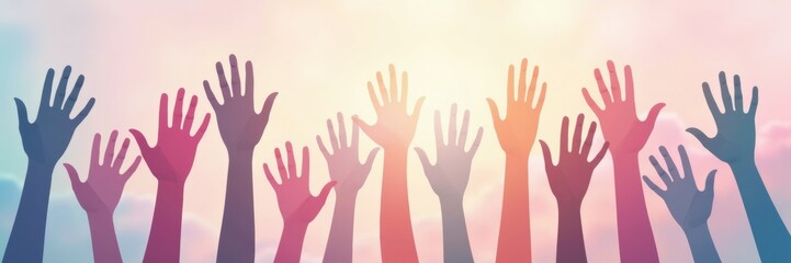 Obraz premium Celebrate the vibrant spirit of the Holi festival with raised hands symbolizing joy and unity. Perfect for cultural events, social media, and promotional materials.