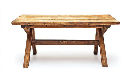 Old and simple wooden table isolated on a white background.