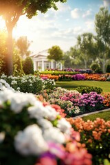 Fototapeta premium Beautiful garden with colorful flowers.