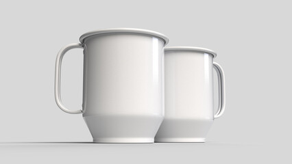 two white mugs on the white backdrop, bottom view