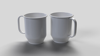 two white mugs on the white backdrop, background view