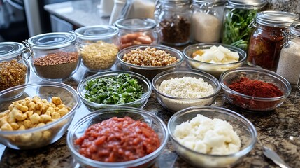 Cook's preparation table with research notes on ingredient combinations for health focused meals