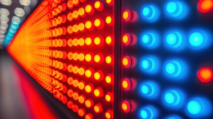 Wall of red and blue diodes for electronic display boards. Background blur effect