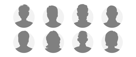 Vector flat illustration in grayscale. Icons of man and woman. Avatar, user profile, person icon, profile picture. Suitable for social media profiles, icons, screensavers and as a template.