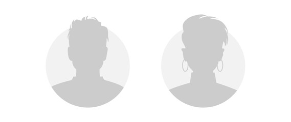 Vector flat illustration. Icons of man and woman. Avatar, user profile, person icon, profile picture. Suitable for social media profiles, icons, screensavers and as a template. Business concept.