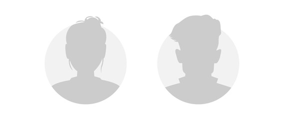 Vector flat illustration. Icons of man and woman. Avatar, user profile, person icon, profile picture. Suitable for social media profiles, icons, screensavers and as a template. Business concept.