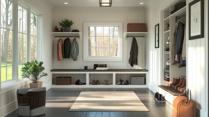 Sunlit Entryway with Built-in Storage and Seating