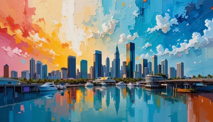 Papier peint photo intissé Miami, Florida City Skyline abstract painting 
