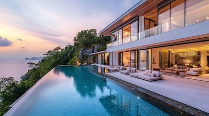 Fototapeta premium Modern villa offers stunning oceanfront views pictures