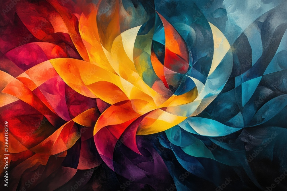 Poster Abstract art painting with vibrant, swirling colors and shapes, creating a dynamic and expressive visual experience.