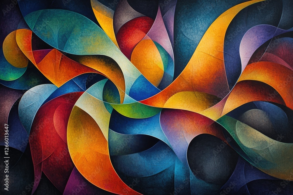 Poster Abstract artwork showcasing vibrant, swirling forms in a spectrum of rich colors, creating a dynamic and energetic composition.
