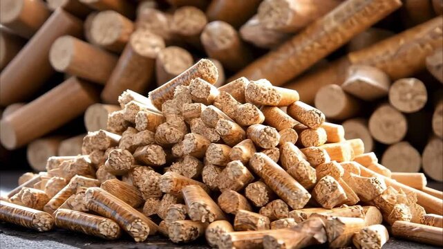 A pile of wood pellets made from compressed sawdust, used for heating, cooking, or as animal bedding.
