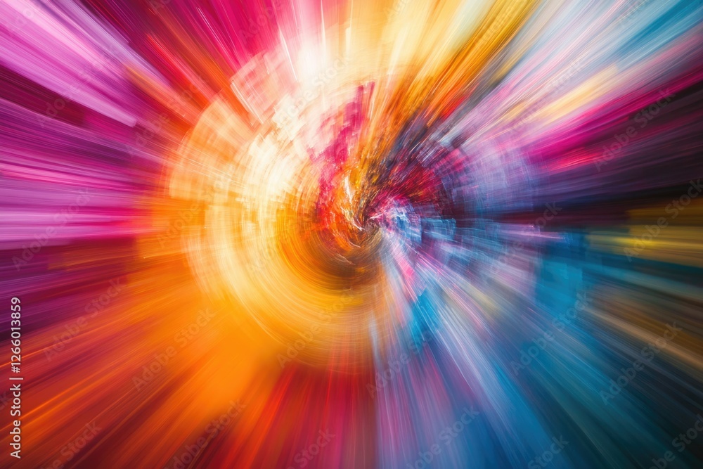 Poster vibrant, swirling colors explode outwards from a central point, creating a dynamic and energetic vis