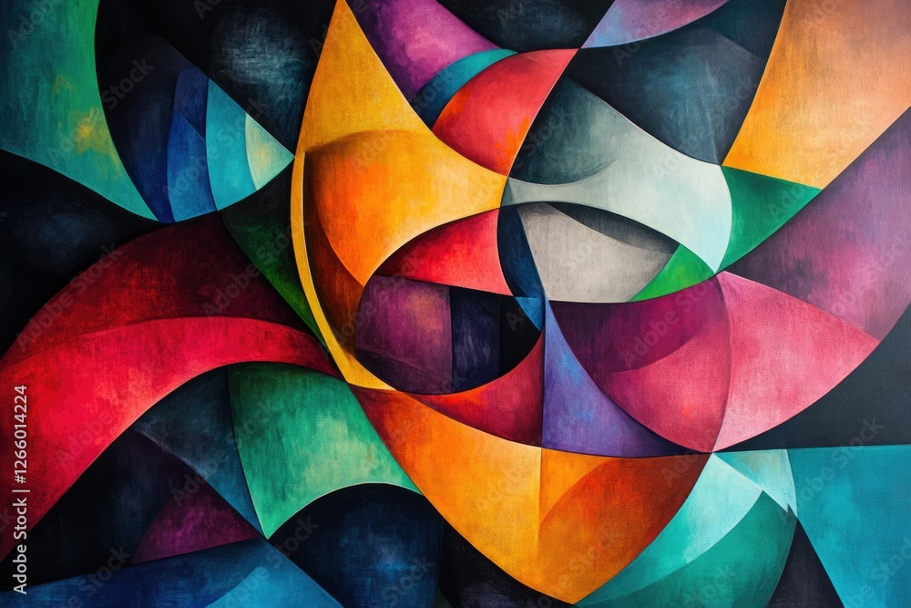 Aufkleber abstract artwork featuring vibrant, geometric shapes and rich colors, creating a dynamic and visuall
