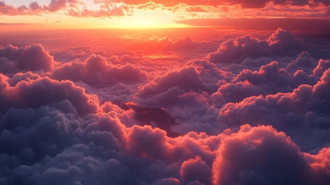 Breathtaking Sunrise Over Clouds on Bromo Caldera, Java