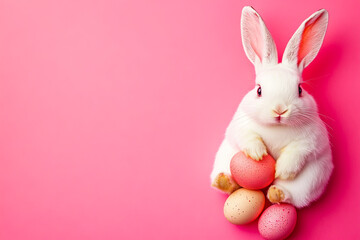  Bunny with Easter Eggs on Pink Background