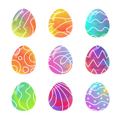 Eggs vector set hand drawn watercolor style different pattern isolated on background for greeting card, promotion, party poster, tag, decoration, banner sale, stamp, label, special offer
