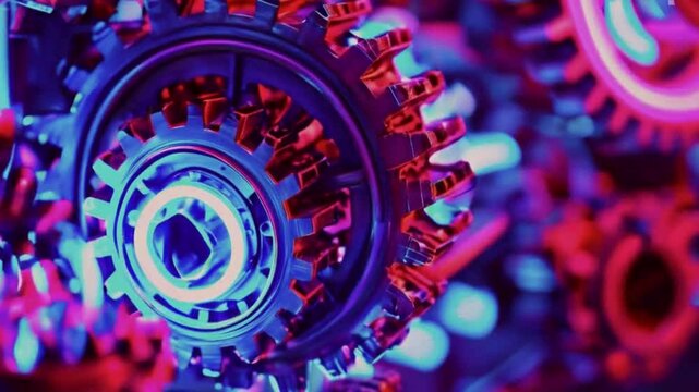 A circular technical/mechanical design with blue lighting
