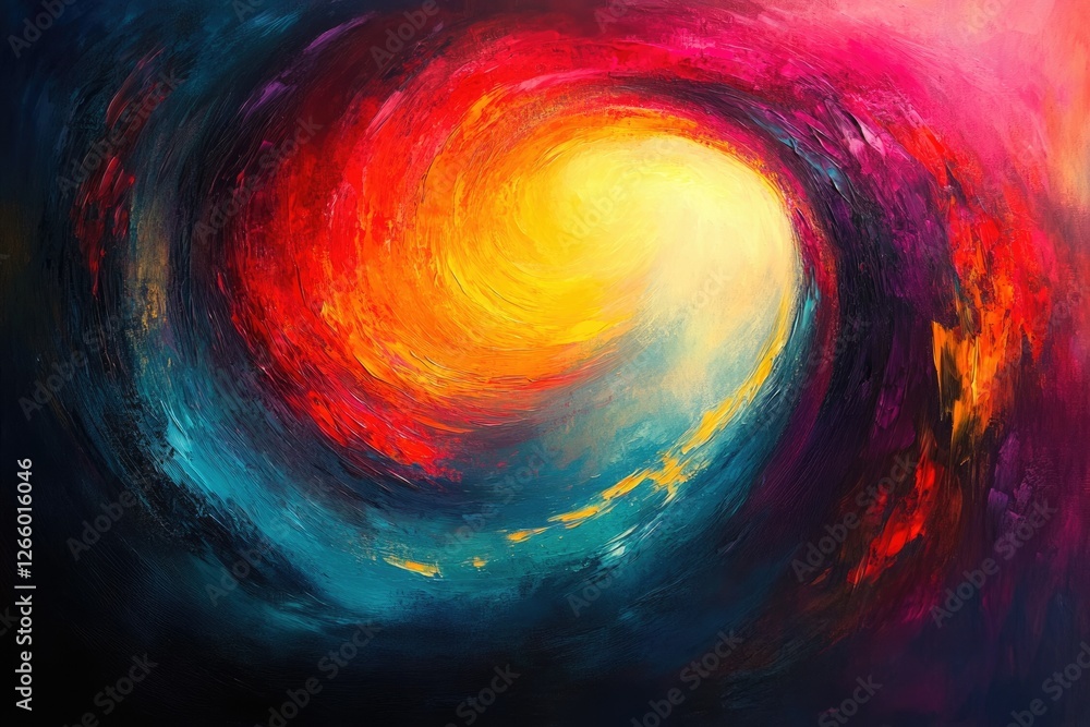 Poster abstract swirling vortex of vibrant colors, a dynamic interplay of light and shadow in bold brushstr