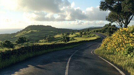 Naklejka premium Downhill Road in the Azores