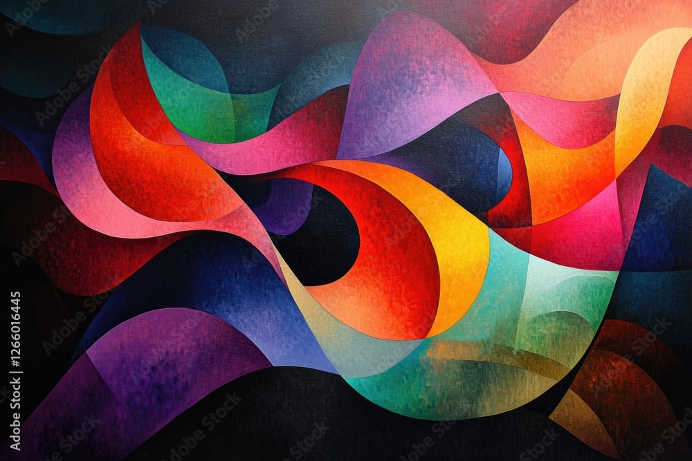Poster Abstract artwork featuring vibrant, flowing shapes in a spectrum of warm and cool colors, creating a dynamic and energetic composition.