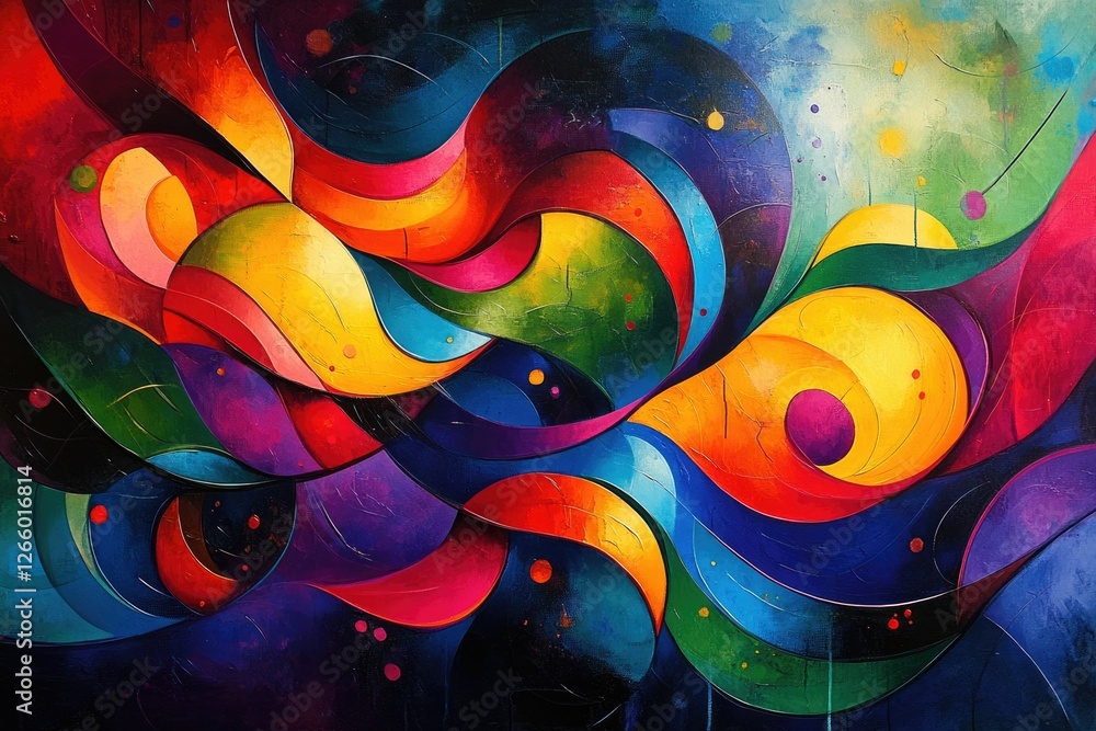 Aufkleber Abstract vibrant painting with swirling, multicolored shapes creating a dynamic and energetic composition.