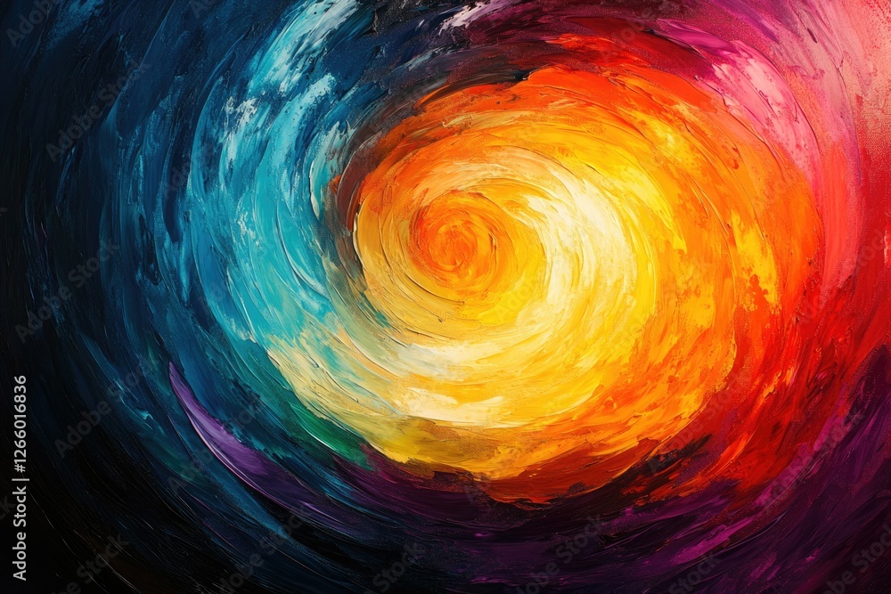 Poster abstract swirling vortex of vibrant colors, expressing energy and movement through dynamic brushstro