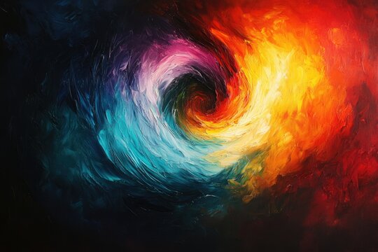 Abstract swirling vortex of vibrant colors, depicting a dynamic interplay of opposing forces in a mesmerizing visual.