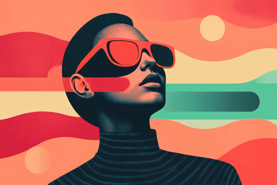 Stylized Portrait with Retro Sunglasses and Warm Hues