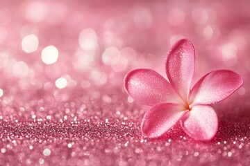Fototapeta premium pink flower on a pink glittery background with a bokeh effect, The image is blurred, with a soft focus and a dreamy