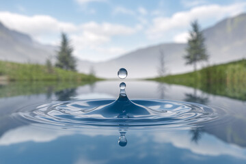 Crystal Clear Water Droplet Creating Ripples - World Water Day Concept
