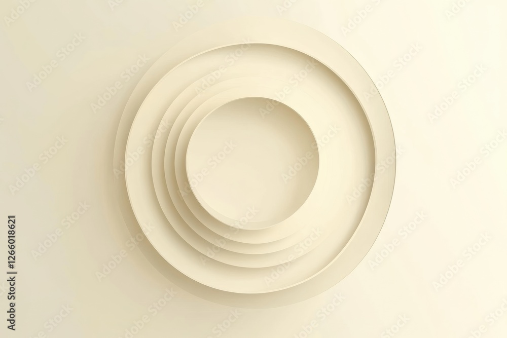 Poster Minimalist circular design displayed on a soft beige wall creating a calm visual effect in an interior space. Generative AI