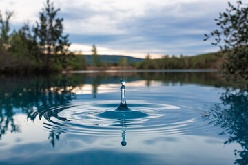 Crystal Clear Water Droplet Creating Ripples - World Water Day Concept