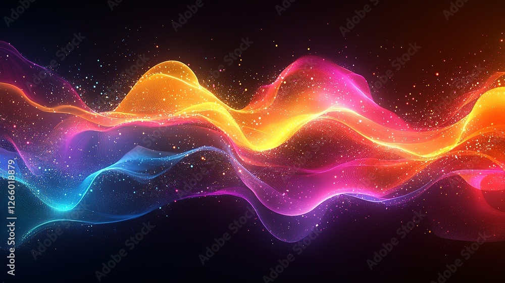 Poster dynamic colorful waves of light abstract art digital rendering vibrant environment close-up energy c
