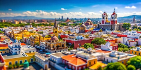 Obraz premium Panoramic Puebla Cityscape: Miniature Tilt-Shift View