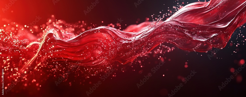 Poster fluid motion of red liquid waves abstract artistic background digital art vibrant colors close-up vi