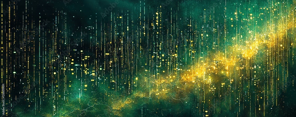 Poster illuminated cosmic stream of particles abstract space digital art galactic environment wide-angle vi