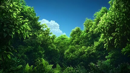 Obraz premium Lush Green Forest Canopy Under a Bright Sunny Sky