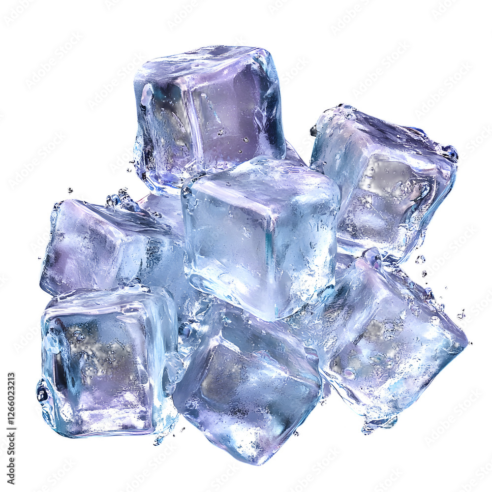 Poster ice cubes on transparent background 3d rendering