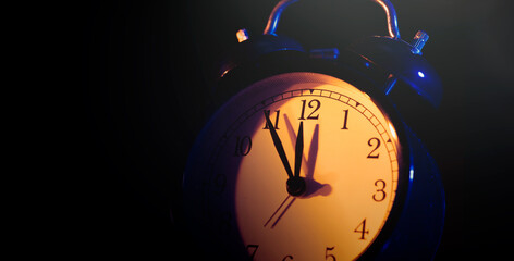 Dark analog clock, new year, midnight