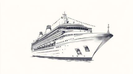 Obraz premium Detailed sketch of cruise liner, white background