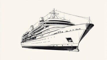 Fototapeta premium Detailed Line Drawing of a Cruise Ship