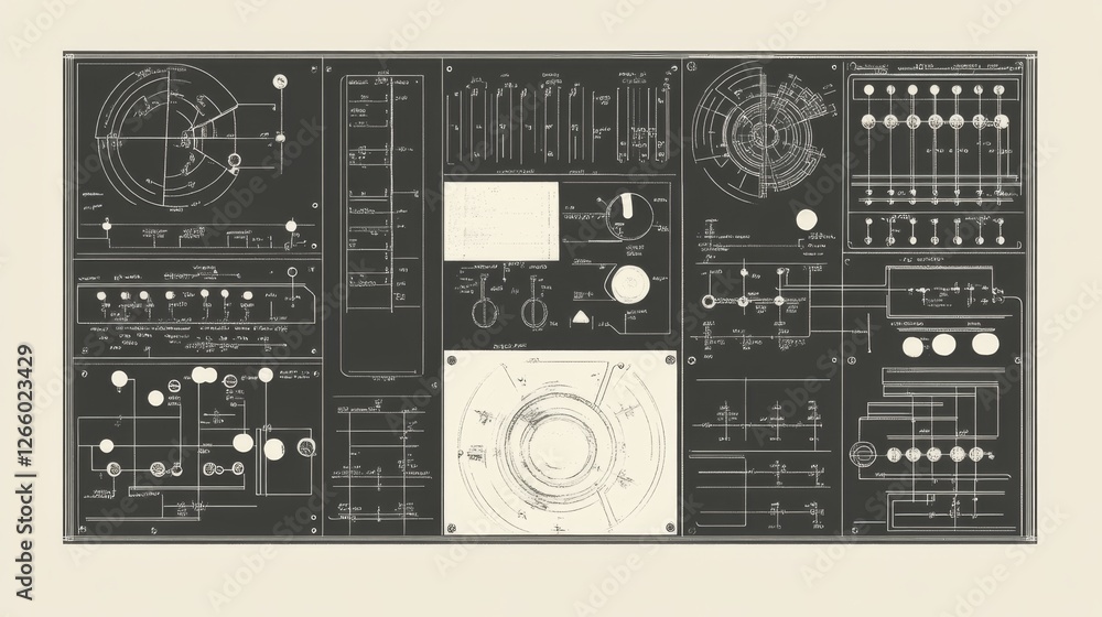 Poster detailed technical panel with controls and diagrams
