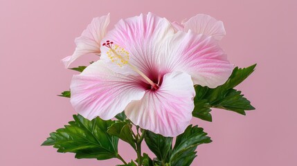 Pink hibiscus flower close-up, pink background, botanical beauty, floral design