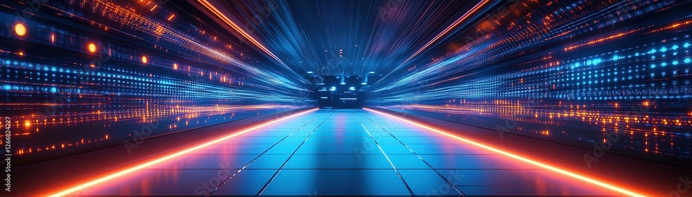 Poster dynamic light trails creating an immersive experience in a futuristic digital environment